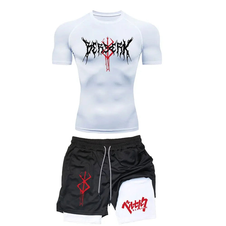 Anime Berserk Compression Set Men's Workout Gym Tshirts Breathable Running Shorts Quick Dry Sports Rash Guard Sportwear Set PlatiNum