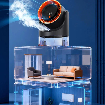 Ventilatore Nebulizzatore con Funzione Umidificatore 360° °   Ventilatore da tavolo regolabile con display LED 100 velocità 16 ° C Ice Fog Batteria da 1800mAh a Lunga Durata