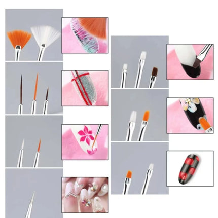 6/31Pcs Nail Art Brush Design Tip Painting Drawing Carving Dotting Pen FlatFan Liner Acrylic Gel UV Polish Nail Art Tools