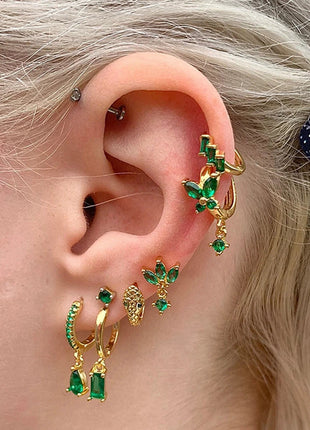 925 Sterling Silver Needle Green Zircon Gold Earrings Heart Hoop Earrings for Women Delicate Stud Earrings Luxury Jewelry Gifts PlatiNum