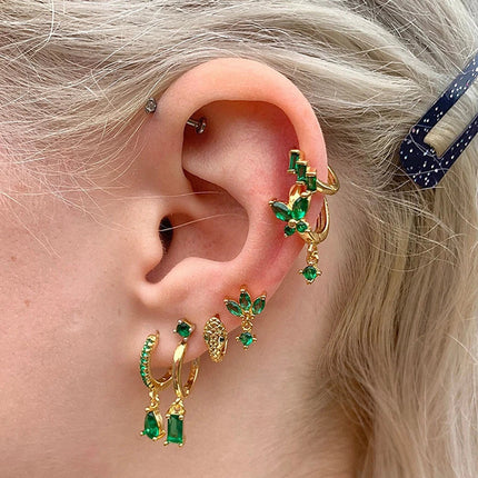 925 Sterling Silver Needle Green Zircon Gold Earrings Heart Hoop Earrings for Women Delicate Stud Earrings Luxury Jewelry Gifts PlatiNum