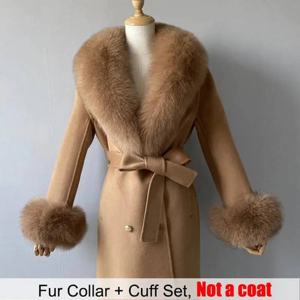 Real Fur Collar And Cuffs Set Winter Coat Accessories Women Fluffy Large Fur Shawl Neak Warm Fox Fur Scarf Furry Scarves Female