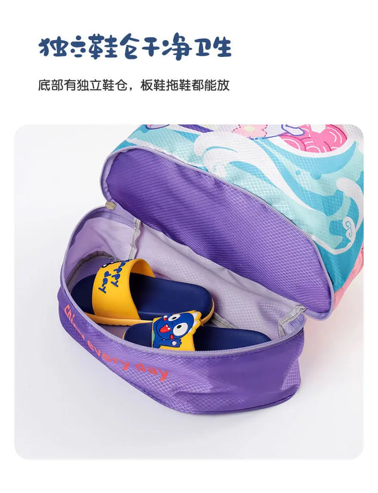 Borsa da nuoto per bambini con separazione asciutta e bagnata Borse da nuoto impermeabili Borsa sportiva per zaino da spiaggia simpatico cartone animato per bambini
