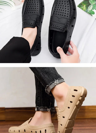 Mocassini Comodi da Uomo in Pelle, Scarpe Antiscivolo da Guida, Sandali Estivi, Zoccoli Casual con Punta Tonda, Scarpe da Lavoro Slip-on