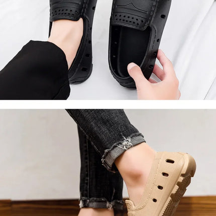 Mocassini Comodi da Uomo in Pelle, Scarpe Antiscivolo da Guida, Sandali Estivi, Zoccoli Casual con Punta Tonda, Scarpe da Lavoro Slip-on
