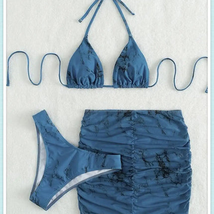 3 pezzi perizoma Bikini con gonna marmo texture costume da bagno donna costume da bagno Set costumi da bagno femminili abbigliamento da spiaggia nuoto estate platinumshop