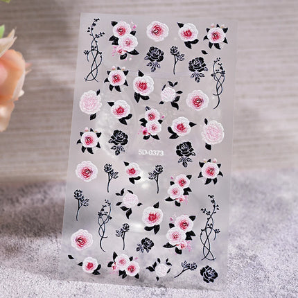 1Pcs 5D Jelly White Lily Red Strawberry Nail Art Sticker Peony Rose Camellia Embossed Nails Decals Delicate Nail Art Decorations