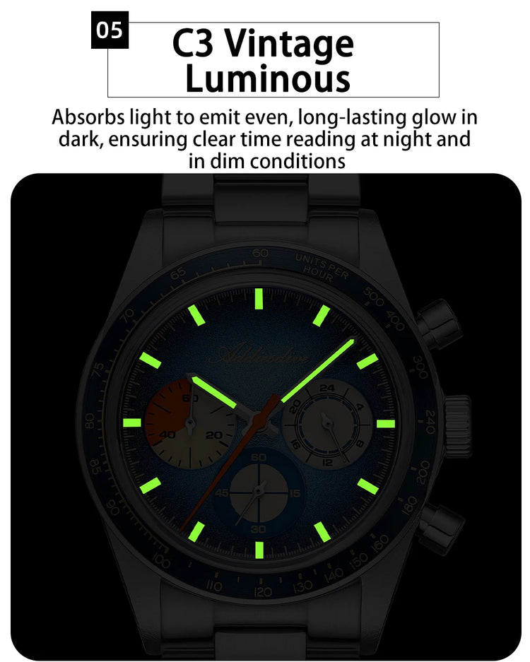 ADDIESDIVE 37mm Men's Luxury Watch 100m Water Resistance K1 Bubble Mirror Glass C3 Luminous Men's Stainless Steel Quartz Watch