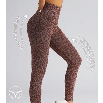 Women's Seamless Leopard Print Yoga Pants with Hip Lifting and High Waist Fitness Pants with High Elasticity PlatiNum