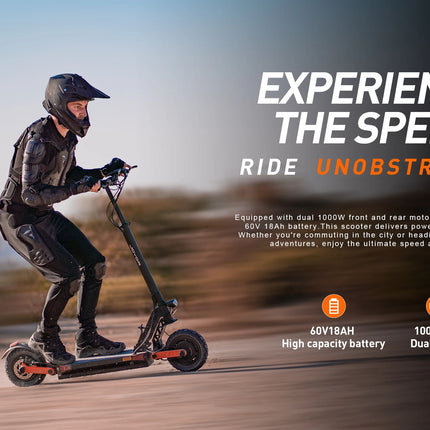 Monopattino elettrico fuoristrada JOYOR S10-S-Z 60V 18Ah Doppio Motore 2000W Pneumatici da 10 Pollici Pieghevole Urbano Portatile