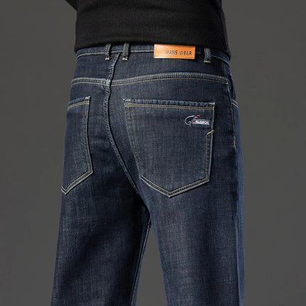 Men's Loose Straight Pants 2026 New Winter Fashion Warmt Plush Thick Jeans Cotton Straight Fleece Male Brand Denim Trousers