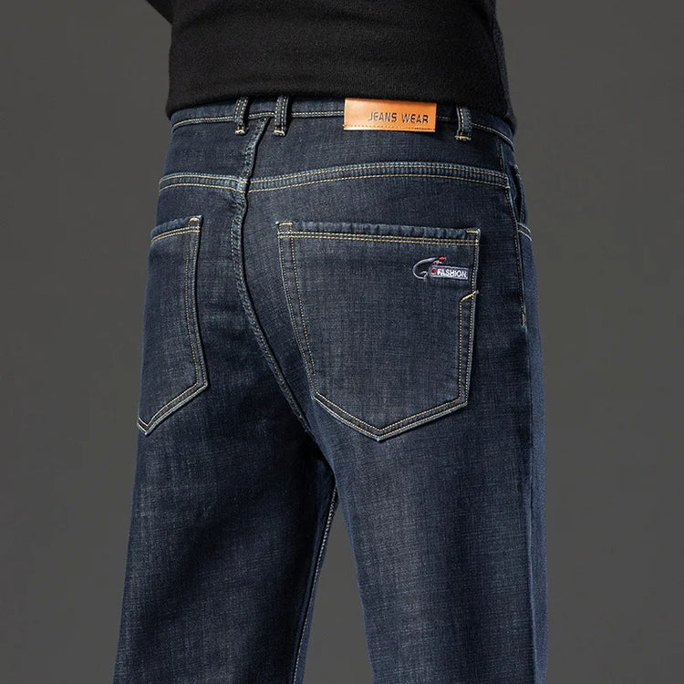 Men's Loose Straight Pants 2026 New Winter Fashion Warmt Plush Thick Jeans Cotton Straight Fleece Male Brand Denim Trousers