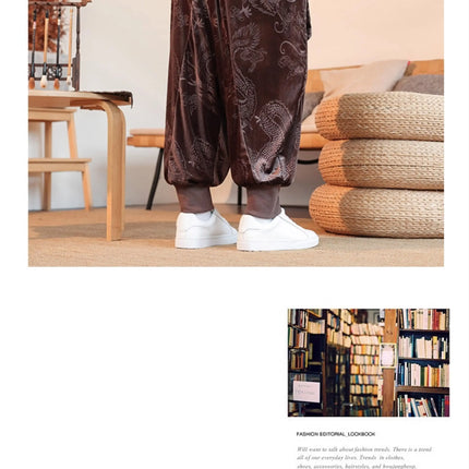 Pantaloni da uomo stile cinese retrò allentato drago scuro stampa pantaloni a gamba larga Kung Fu Tai Chi pantaloni casual tradizionali taglie forti 5XL