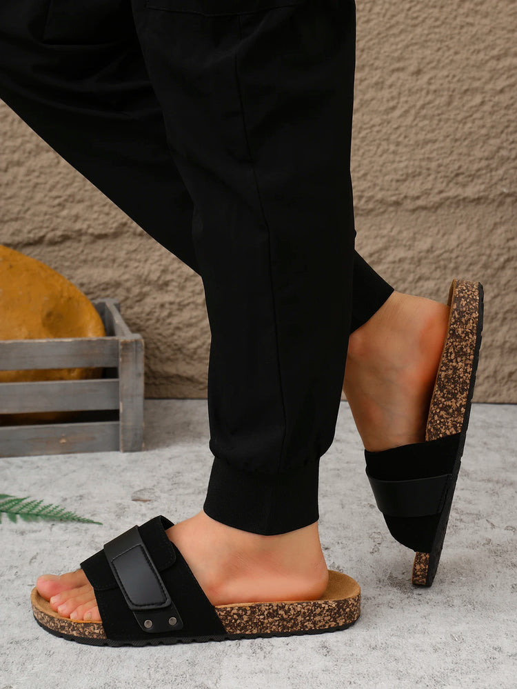 Ciabatte da uomo estive, primaverili e autunnali, casual, semplici, con motivo in sughero, tomaia in PU, suola piatta, slip-on, sandali da spiaggia, adatte per uso domestico ed esterno.