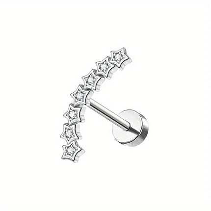 Florideco 1PC Stainless Steel Cartilage Stud Earrings for Women Opal Flat Back Earring Studs Lip Bar Nose Ear Piercing Jewellery PlatiNum