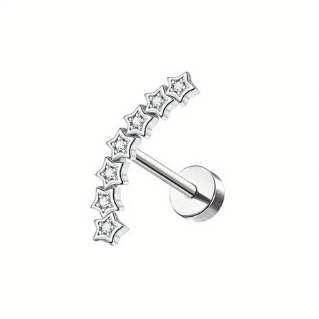 Florideco 1PC Stainless Steel Cartilage Stud Earrings for Women Opal Flat Back Earring Studs Lip Bar Nose Ear Piercing Jewellery PlatiNum