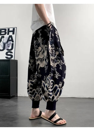 Men's Summer Pants 2026 Lightweight Thin Cotton Comfortable Beach Trousers, Loose Casual Hip Hop Printed Pants, Fashion Oversized Jogger Pants