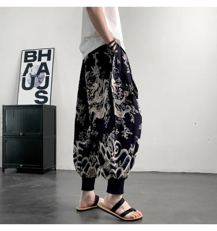 Pantaloni Estivi da Uomo 2026 in Cotone Leggero Sottile Comodi da Spiaggia, Pantaloni Larghi Casual Hip Hop Stampati, Pantaloni Jogger Oversize alla Moda