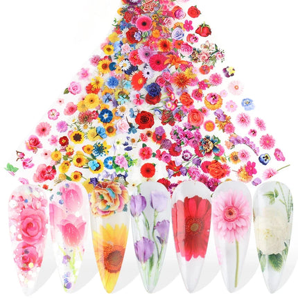 10PCS Mixed Nail Art Foils Transfer Sticker Set Rose Flower Designs Floral Starry Sky Nail Wraps Wedding Summer Manicure Decor