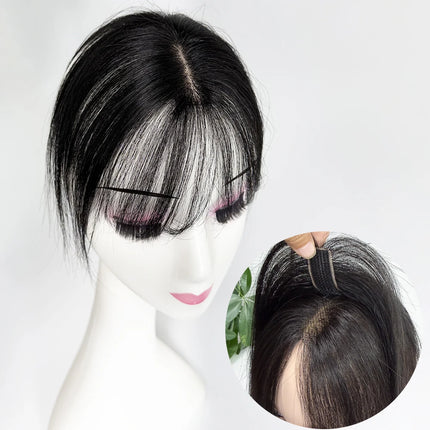 No Clip-in Real Human Hair Topper Weightless Black Air Bangs Cover Sparse Hair Seams Patches 2x9cm #3 Net Human Hair Pieces