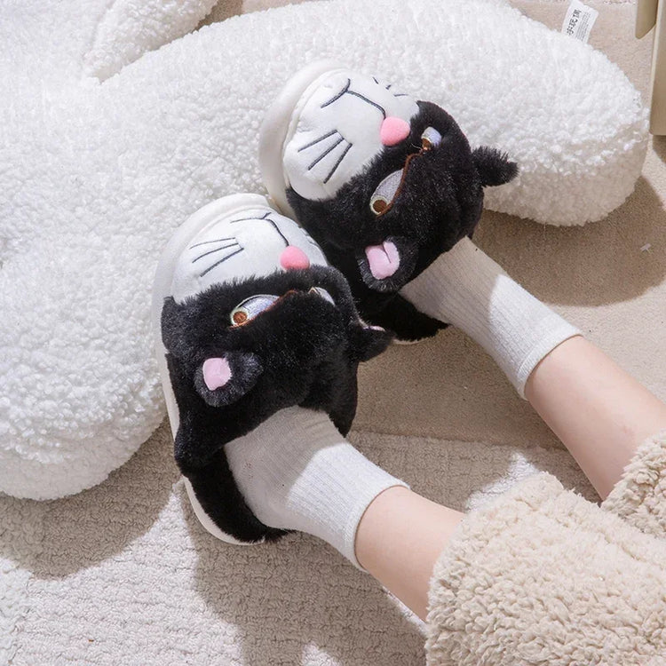 Women Fluffy Slippers Cute Cartoon Winter Plush Home Shoes Girls Casual Large Size Flats