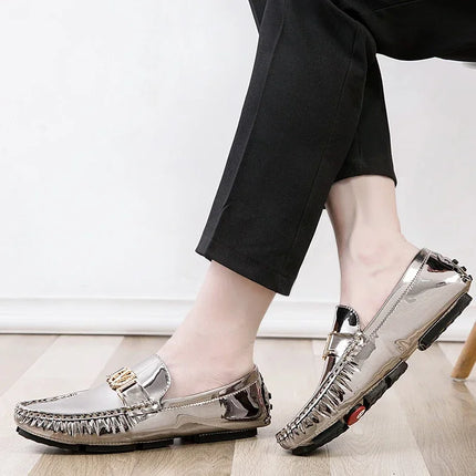 Scarpe Eleganti da Uomo, Mocassini Casual Argento, Taglie Grandi 38-48, Scarpe da Guida alla Moda per Giovani