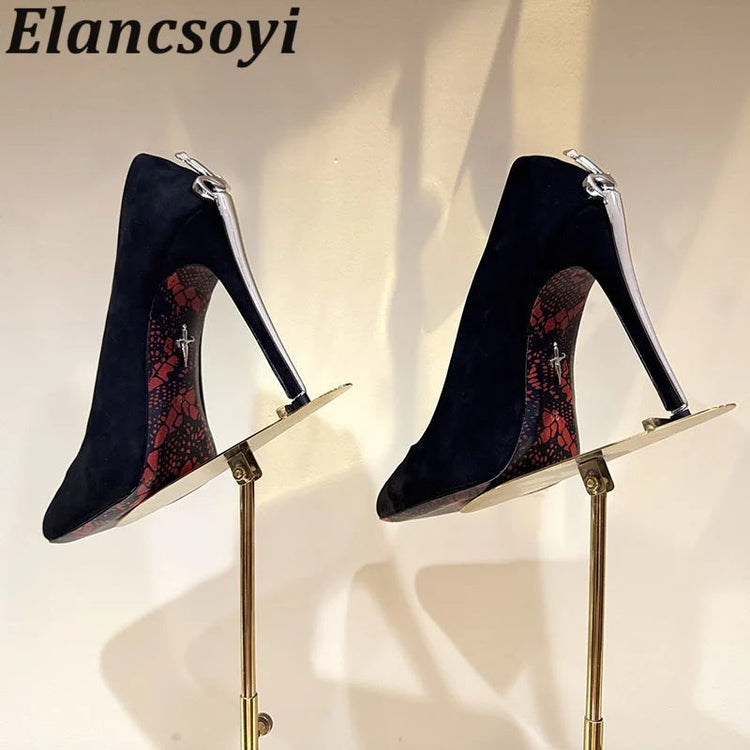 Vendita calda Scarpe da banchetto Décolleté da donna Scarpe eleganti con tacco alto in metallo Scarpe da ballo in pelle nera Scarpe da festa sexy autunnali per donna platinumshop