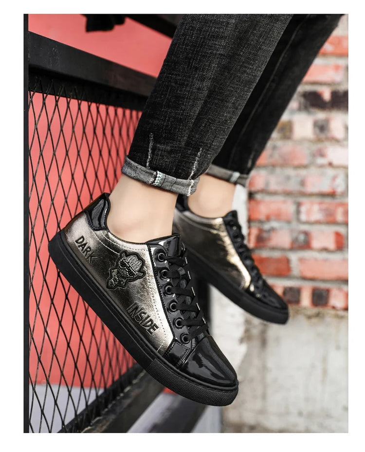 Men Casual Shoes Patent Leather Flats Skate Men Cool Driving Shoes Male Walking Shoes Sneakers Dress Trend the Latest Leisure