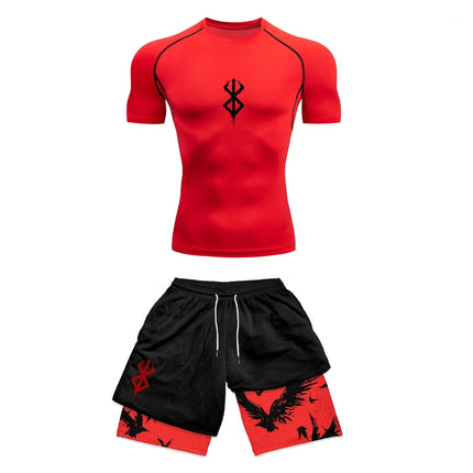 Set di compressione da uomo stampato in 3D anime Top da palestra a maniche corte + pantaloncini da allenamento Set di protezioni per l'atletica traspirante ad asciugatura rapida platinumshop