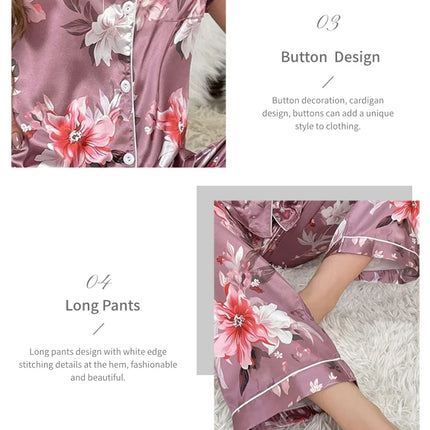Pigiama in raso per donna pigiameria con stampa floreale autunno vestiti per la casa Soft Comfort top e pantaloni a maniche corte pigiama pigiama Femme