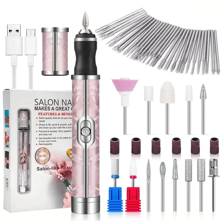 Electric Nail Drill Machine Rechargeable 500mAh Portable Nail File Kit 4 Speed Adjustable Manicure Tool for Nail Polishing Gel Removal Salon Beauty Care