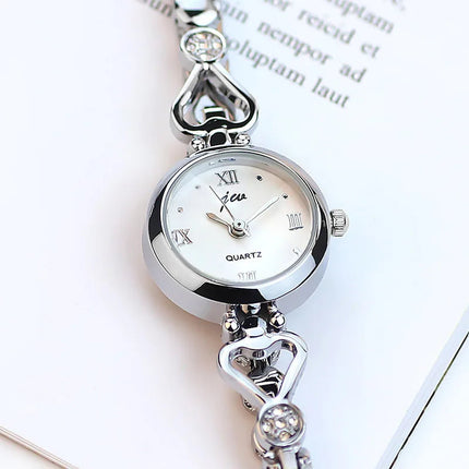 Orologio da polso da donna Orologio da polso di lusso da donna in argento rosa oro squisito con strass Orologio Relogio al quarzo femminile alla moda semplice platinumshop