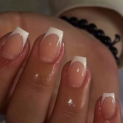 24pcs/set short square fake nails for women cute bride heart white french tips faux ongles y2k press on false nail supplies