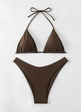 Costume da bagno bikini a perizoma da donna sexy, tinta unita bianco/nero/caffè, con laccetti, stile brasiliano, nuovo, in doppio tessuto, per la spiaggia platinumshop