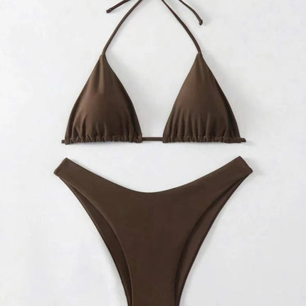 Costume da bagno bikini a perizoma da donna sexy, tinta unita bianco/nero/caffè, con laccetti, stile brasiliano, nuovo, in doppio tessuto, per la spiaggia platinumshop