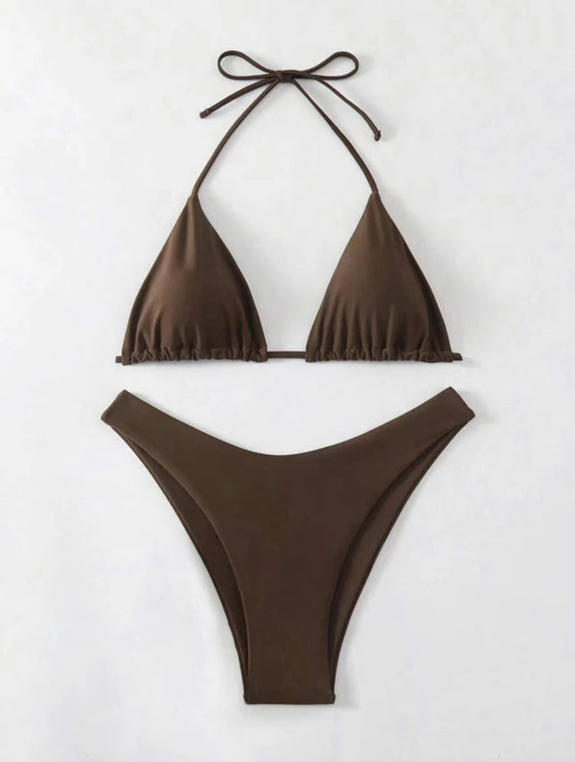 Costume da bagno bikini a perizoma da donna sexy, tinta unita bianco/nero/caffè, con laccetti, stile brasiliano, nuovo, in doppio tessuto, per la spiaggia platinumshop