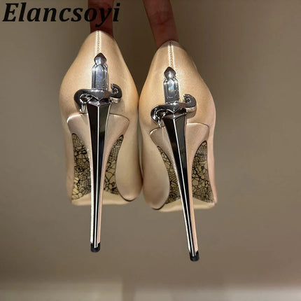 Vendita calda Scarpe da banchetto Décolleté da donna Scarpe eleganti con tacco alto in metallo Scarpe da ballo in pelle nera Scarpe da festa sexy autunnali per donna platinumshop