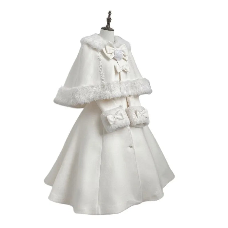 Velvet Bunny Japanese Heiress Woolen Coat+bow Cape Set, Niche, Sweet and Cute Two-piece Set for Women