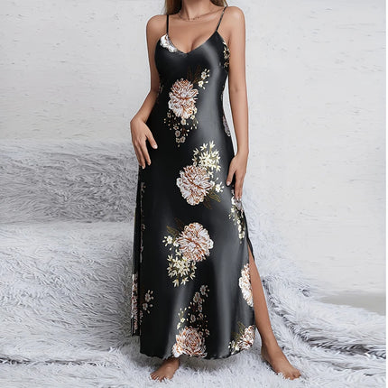 Elegante sexy scollo a V stampa floreale comfort setoso liscio donna slip camicie da notte abiti da notte per l'estate pigiama pigiameria pjs