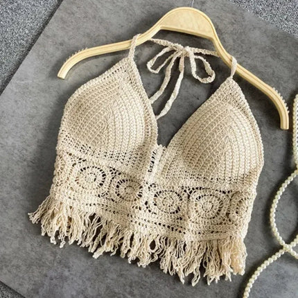 Sexy Boho Beach Holiday Canotta Halter Donna Crochet Maglia Costume da bagno Reggiseno Backless Vest Hollow Nappa Canotta Crop Top da donna platinumshop