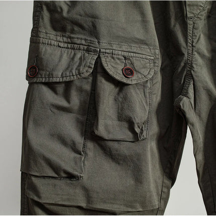 Men Elastic Drawstring Waist Jogger Cargo Pants Multi Button Pockets Vintage Washed Tapered Ankle Cuff Casual Street Trousers