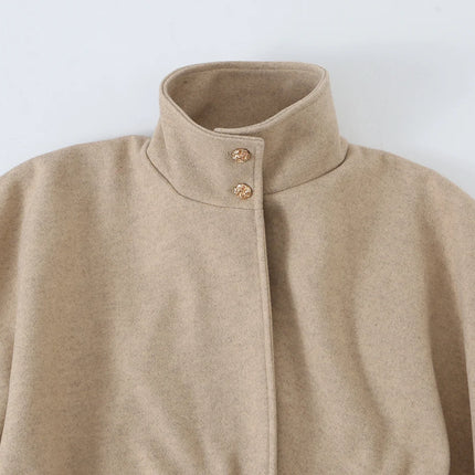 Women Fall Winter Elegant Blended Belt Coat Cape Style Stand-Collar Cloak Coat KONDALA 2026 Trendy Vintage Casual Chic Lady Coat