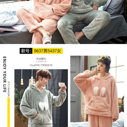 Couples Pajamas Women Men Winter Thicken Pyjamas Sleepwear Cartoon Dinosaur Korean Lovers Homewear Soft Warm Hoodies Pijama