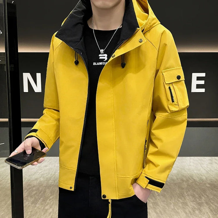 New Men's Fashion Casual Jackets Hooded Solid Zipper Pockets Camping Jackets Spring Autumn Brand Male Outdoor Sport Windbreaker