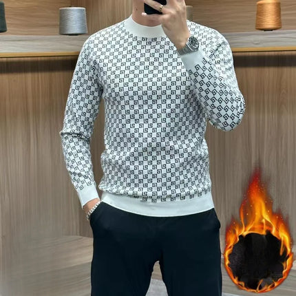Autumn Winter New Koreon Fashion Fleece Thicken Warm T-Shirt Men Clothing O-Neck Long Sleeve Casual Pullover Bottoming Tops