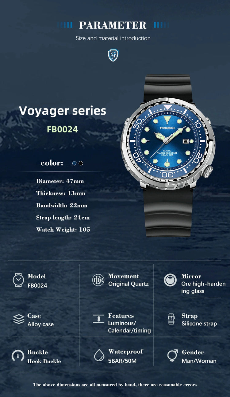 FOXBOX Top Brand Fashion Diver Watch Men 50ATM Waterproof Date Clock orologi sportivi orologio da polso al quarzo da uomo Relogio Masculino platinumshop