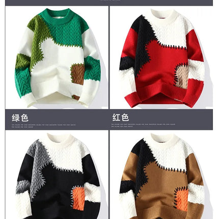 Thorn Style Spliced Knitted Sweater 2025 Fashionable High Street Autumn Winter Warm Men's Top Hip-hop Streetwear Fishing Sports