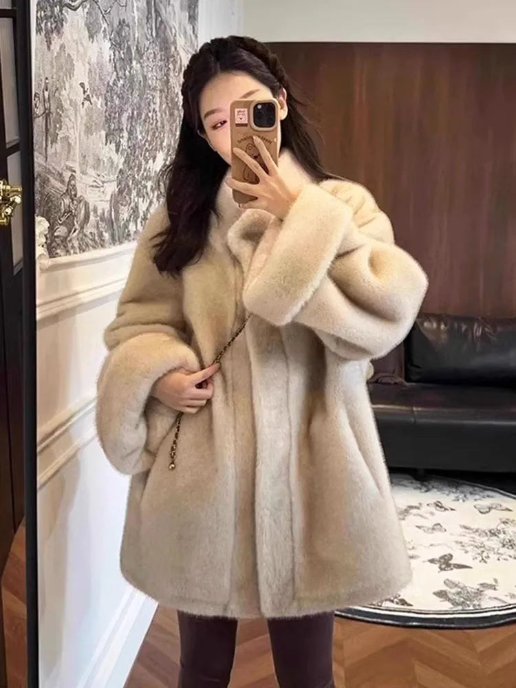 ZADORIN Luxury Mink Coat Woman Korean Style Stand Collar Double Faced Faux Fur Coat Woman Long Oversize Fluffy Fur Jacket Winter