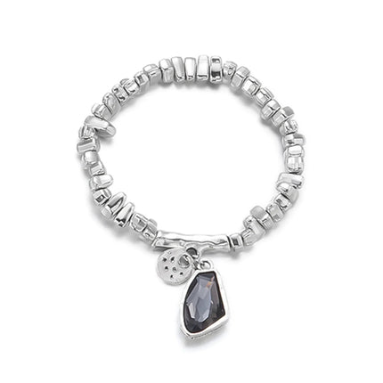 Set di bracciali con collana con pendente in cristallo grigio irregolare semplice barocco Set di gioielli con perline color argento estetico delicato per donna uomo platinumshop
