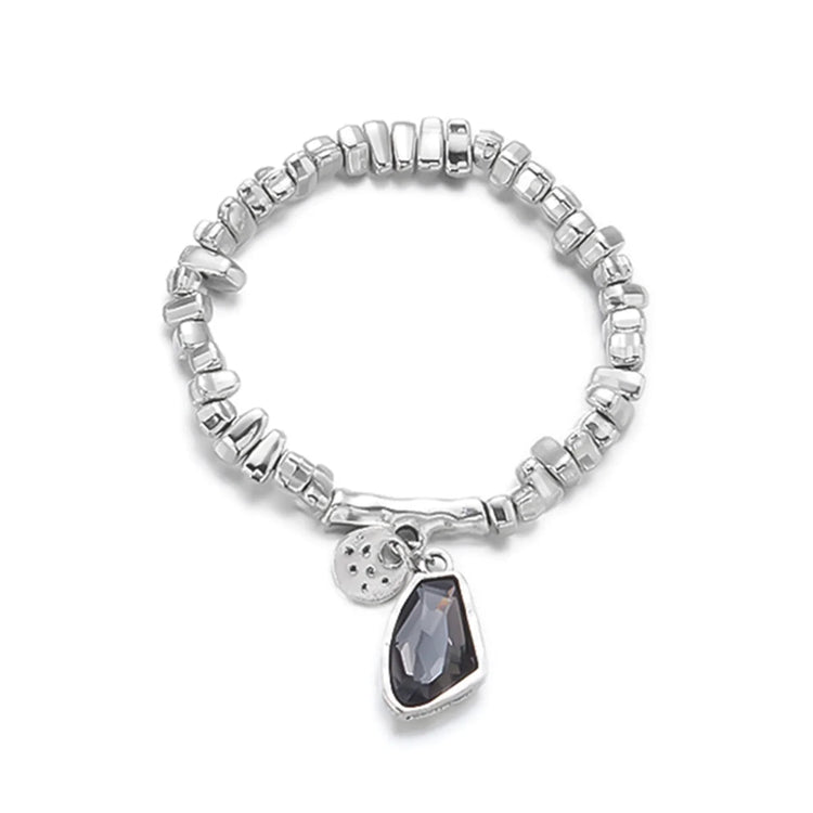 Set di bracciali con collana con pendente in cristallo grigio irregolare semplice barocco Set di gioielli con perline color argento estetico delicato per donna uomo platinumshop